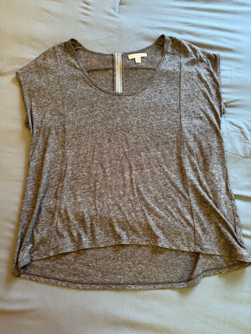 American Eagle Outfitters Gray Heather Short Sleeve Tee with Back Zip